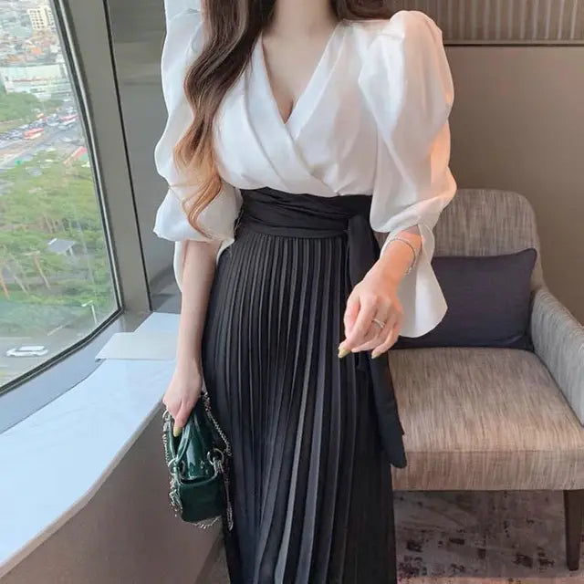 Girl Japan Style Asymmetrical Lace-up Solid Casual Sweet Natural Factors Waist Pleated Midi Ankle-Length Skirt