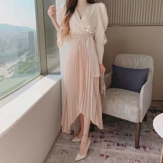 Girl Japan Style Asymmetrical Lace-up Solid Casual Sweet Natural Factors Waist Pleated Midi Ankle-Length Skirt