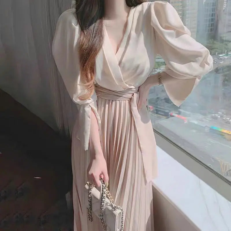 Girl Japan Style Asymmetrical Lace-up Solid Casual Sweet Natural Factors Waist Pleated Midi Ankle-Length Skirt